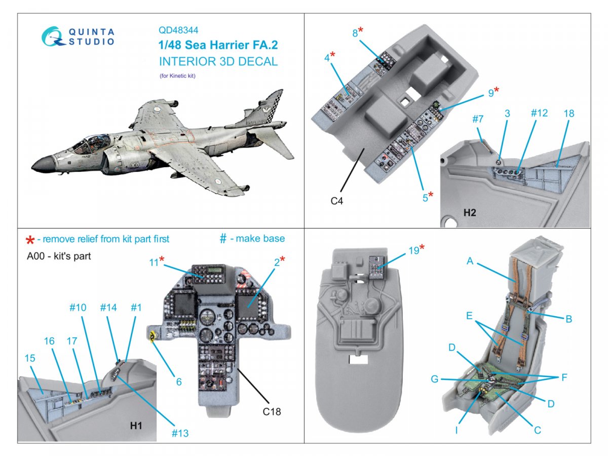 Intérieur imprimé en 3D et coloré sur papier décalcomanie Quinta Studio QD48344 Sea Harrier FA.2 (Kinetic) 1/48 – image 8