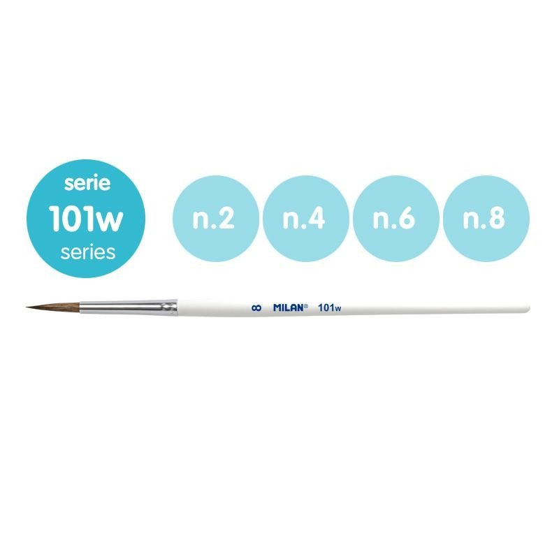 Milan 10468 Blister pack 4 round brushes (goat &amp;amp; synthetic hair) white handle 101w series no 2, 4, 6 and 8 – Bild 2