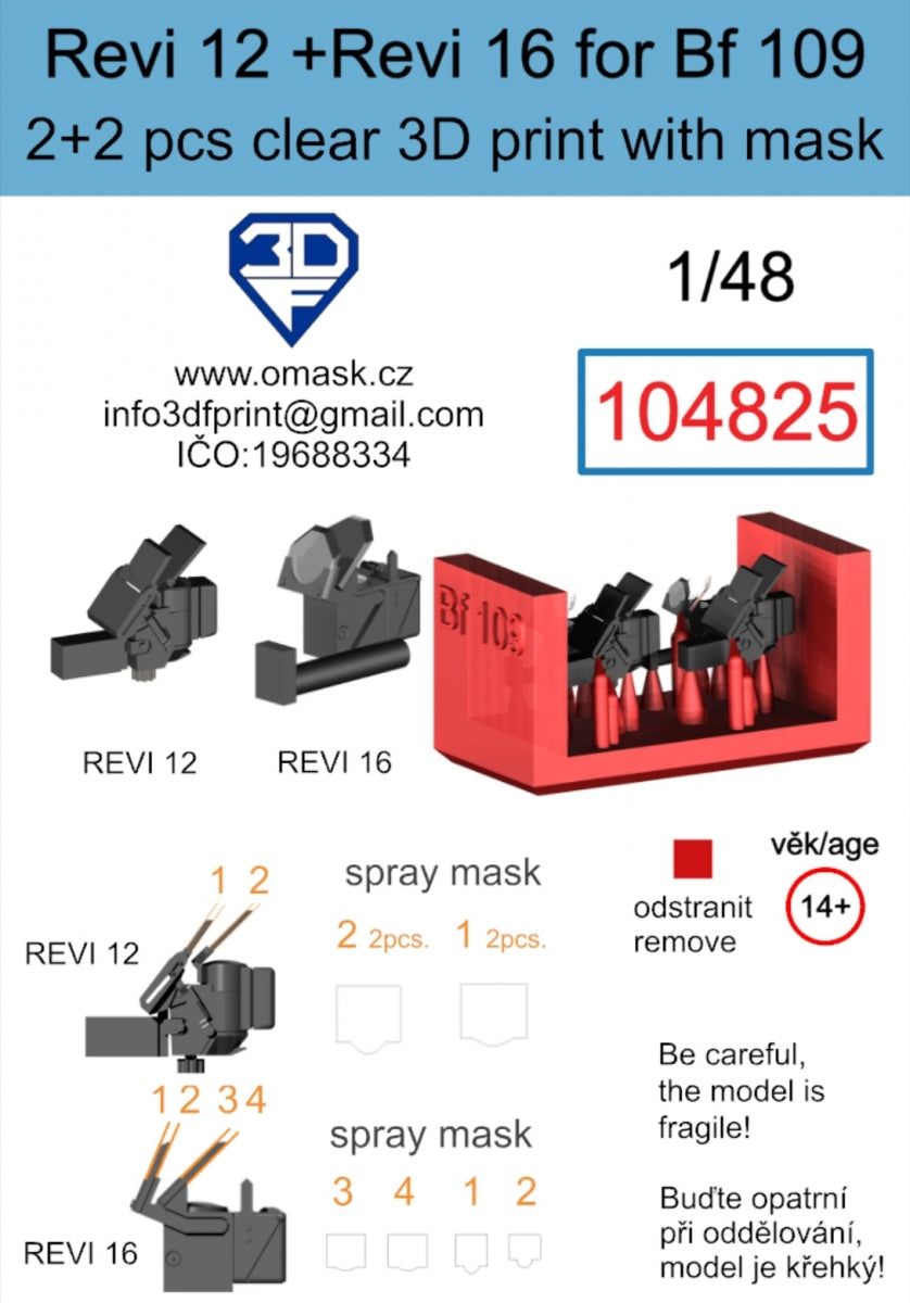 Omask 104825 Revi 12 + Revi 16 for Bf 109 Clear 3D Print (2+2 pcs) 1/48 – Bild 2