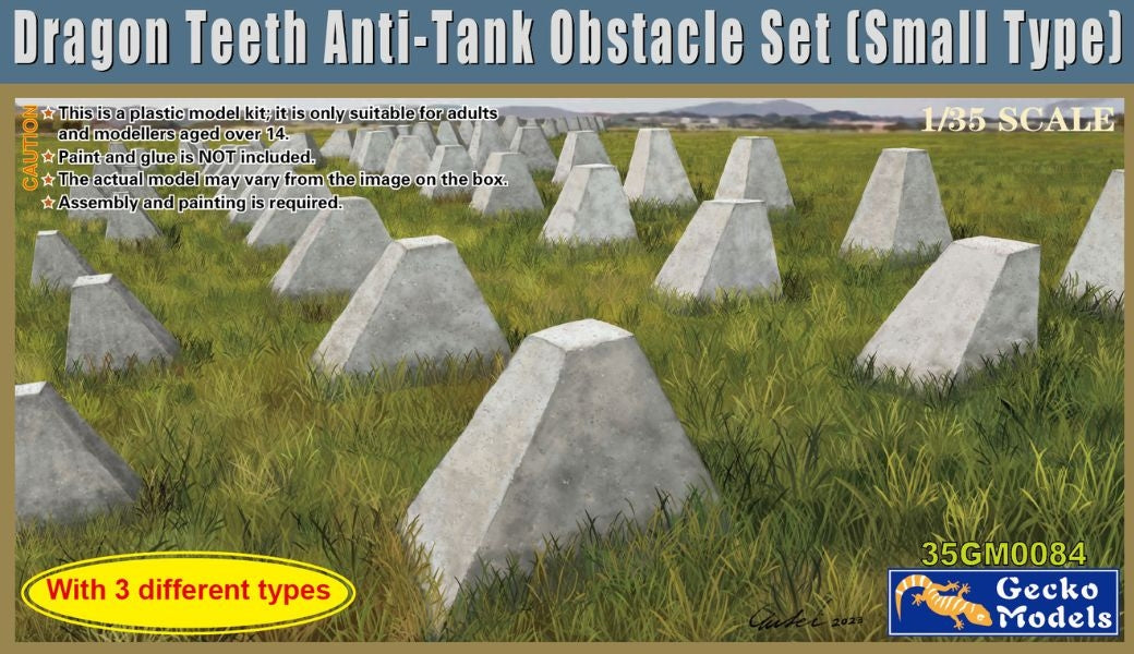 Gecko Models 35GM0084 Ensemble d&amp;#39;obstacles antichars Dragon Teeth, petit modèle, échelle 1/35