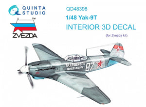 Quinta Studio QD48398 Yak-9T 3D-Printed &amp;amp; coloured Interior on decal paper (Zvezda) 1/48