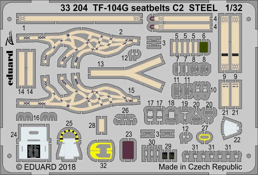 Eduard 33204 TF-104G seatbelts C2 STEEL ITALERI 1/32 – imagen 2