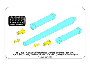 Aber 35L-198 Armament for British Vickers Medium Tank MK I OQF 3 pdr Vickers x1 pcs. 0.303 Vickers x2pcs. 1/35 – Bild 7