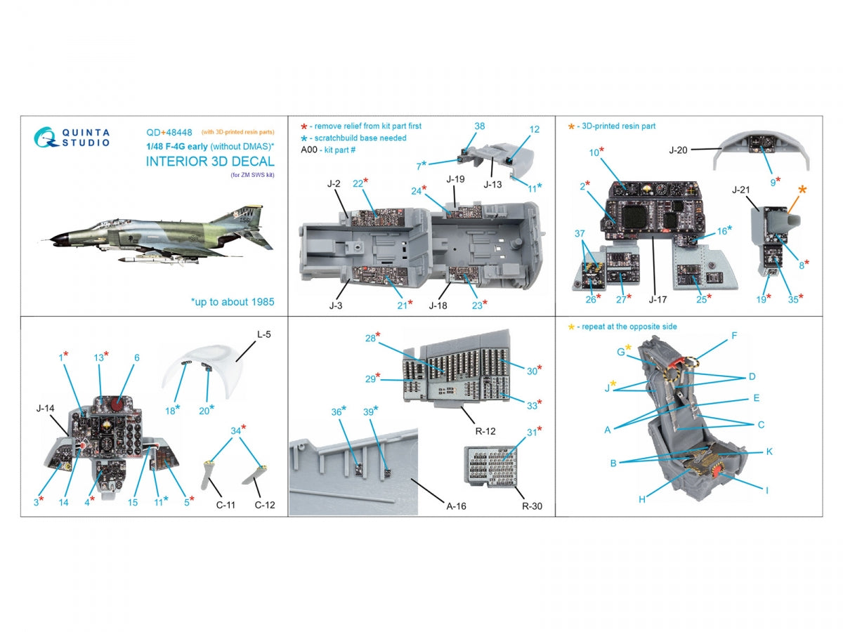 Quinta Studio QD+48448 F-4G early 3D-Printed &amp;amp; coloured Interior on decal paper (Zoukei Mura SWS) (with 3D-printed resin parts) 1/48 – immagine 3