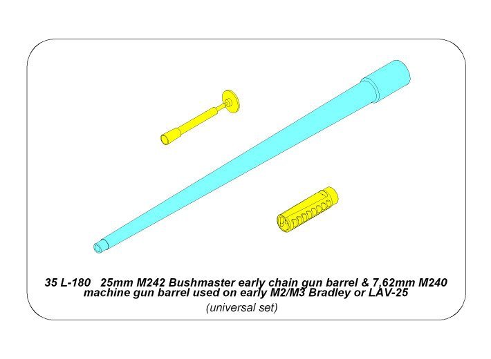 Aber 35L-180 25mm M242 Bushmaster early chain gun barrel &amp;amp; 7,62mm M240 machine gun barrel used on early M2/M3 Bradley or LAV-25 1/35 – Bild 15