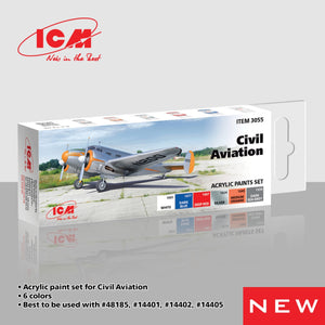 Coffret de 6 peintures acryliques ICM 3055 pour l&amp;#39;aviation civile, 12 ml chacune