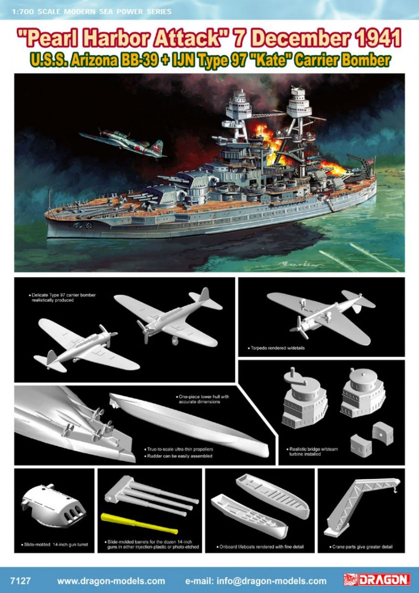 Dragon 7127 USS Arizona BB-39 + IJN Type 97 Kate Attaque de Pearl Harbor 7 décembre 1941 1/700 – image 2