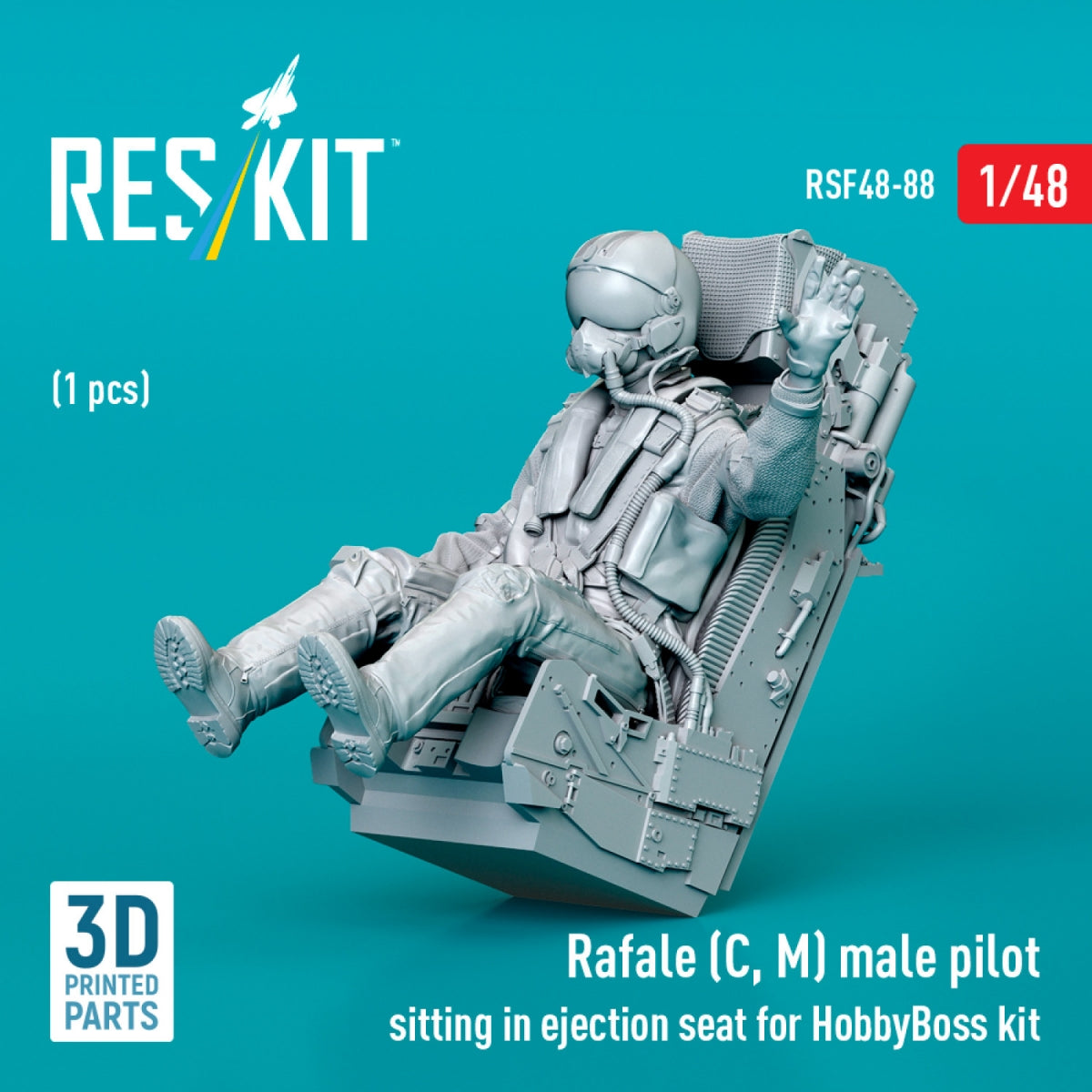 RESKIT RSF48-0088 Rafale (C, M) male pilot sitting in ejection seat for HobbyBoss kit (1 pcs) (3D Printed) 1/48