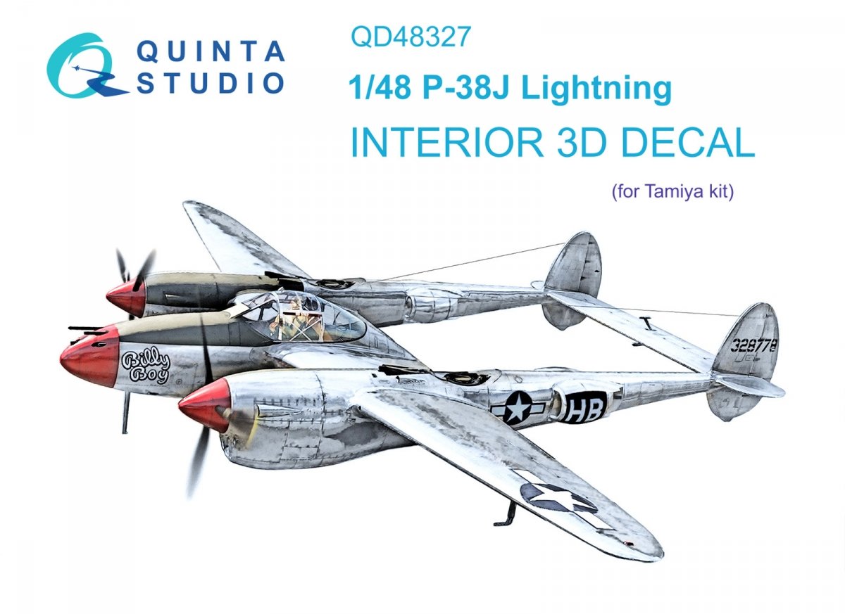 Quinta Studio QD48327 P-38J 3D-Printed &amp; colored Interior on decal paper (Tamiya) 1/48