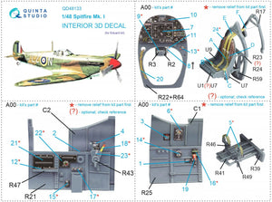 Quinta Studio QD48133 Spitfire Mk.I 3D-Printed &amp;amp; coloured Interior on decal paper (Eduard) 1/48 – zdjęcie 12