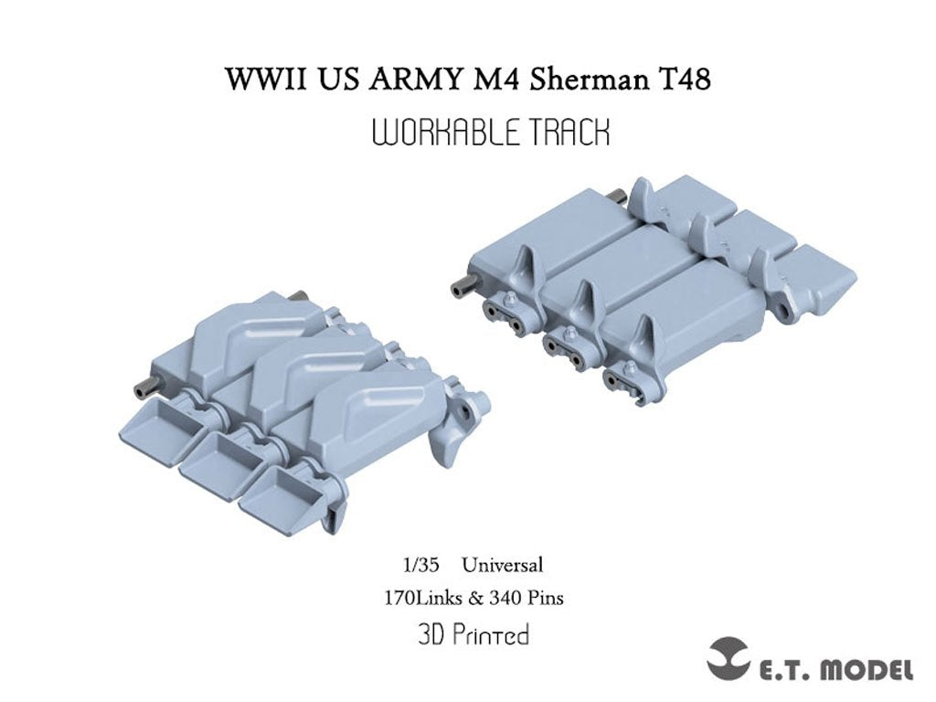 Maquette ET P35-082 Char Sherman M4 T48 de l&amp;#39;armée américaine (Seconde Guerre mondiale) avec bec de canard (Type 1), chenilles fonctionnelles (impression 3D), échelle 1/35