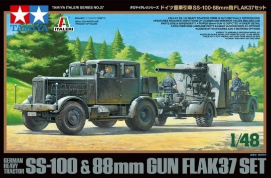 Tamiya 37027 GERMAN HEAVY TRACTOR SS-100 & 88mm GUN FLAK37 SET 1/48