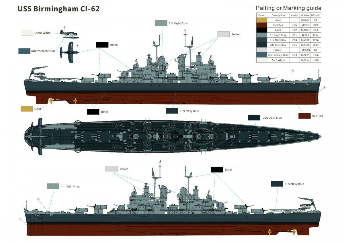 Very Fire VF350921DX U.S. Navy Light Cruiser USS Birmingham CL-62 DX ( Deluxe edition ) 1/350 – Bild 12
