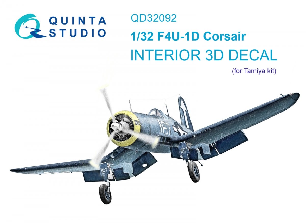 Quinta Studio QD32092 F4U-1D 3D-Printed &amp; colored Interior on decal paper (Tamiya) 1/32