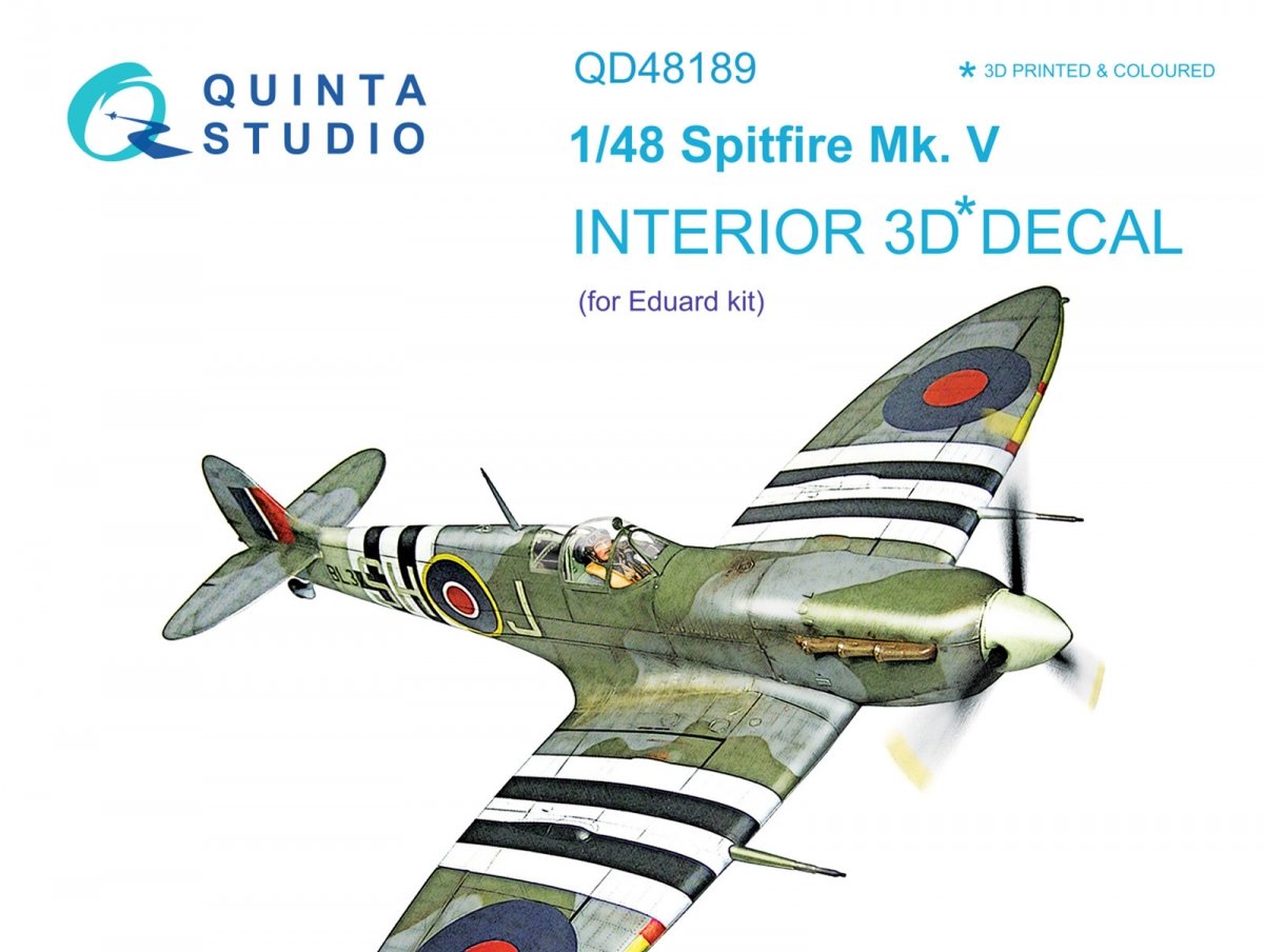 Quinta Studio QD48189 Spitfire Mk.V 3D-Printed &amp;amp; colored Interior on decal paper (for Eduard kit) 1/48