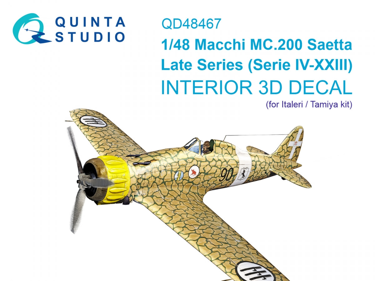 Quinta Studio QD48467 Macchi MC.200 Saetta (Late) Intérieur coloré imprimé en 3D sur papier décalcomanie (Italeri/Tamiya) 1/48