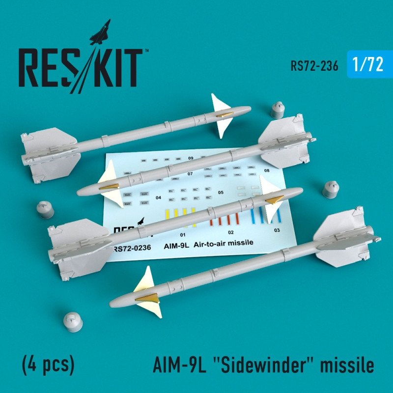 RESKIT RS72-0236 Missile AIM-9L « Sidewinder » (4 pièces) 1/72