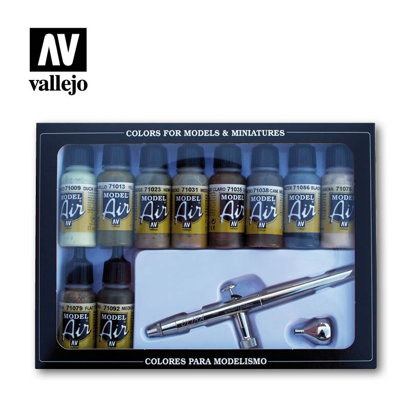 Vallejo 71168 Camouflage Colors Set &amp; Airbrush - Model AIR 10x17ml