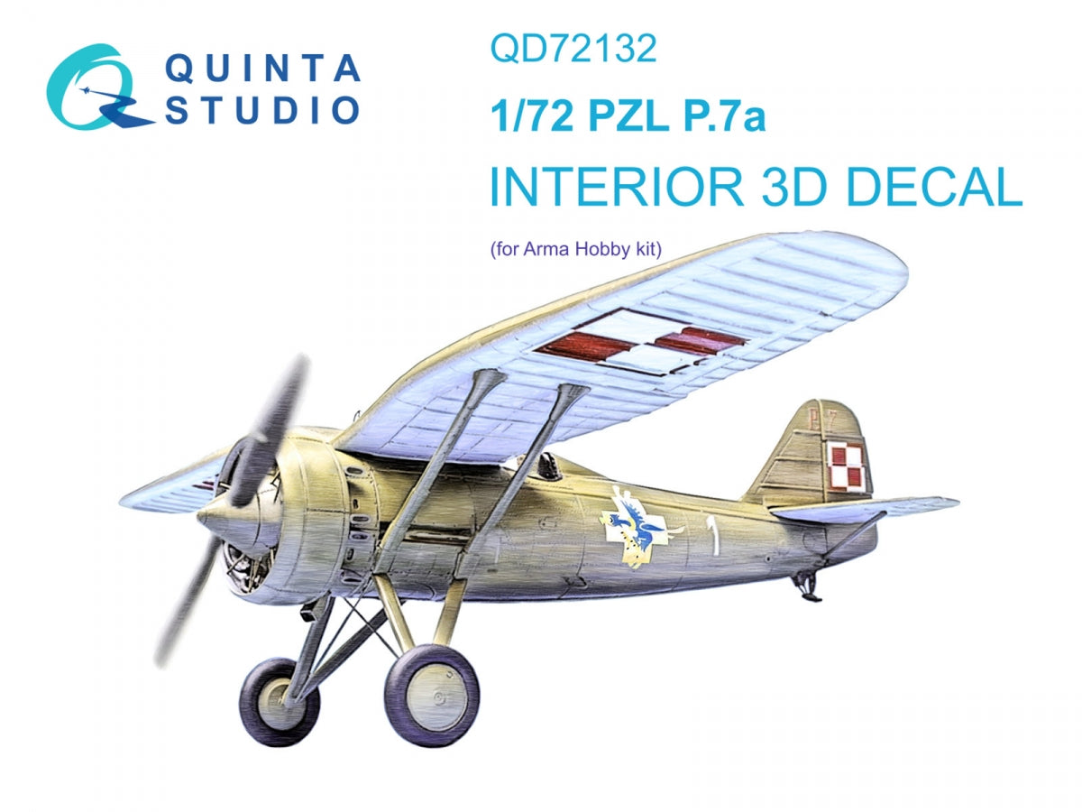 Quinta Studio QD72132 PZL P.7a 3D-Printed colored Interior on decal paper (Arma Hobby) 1/72