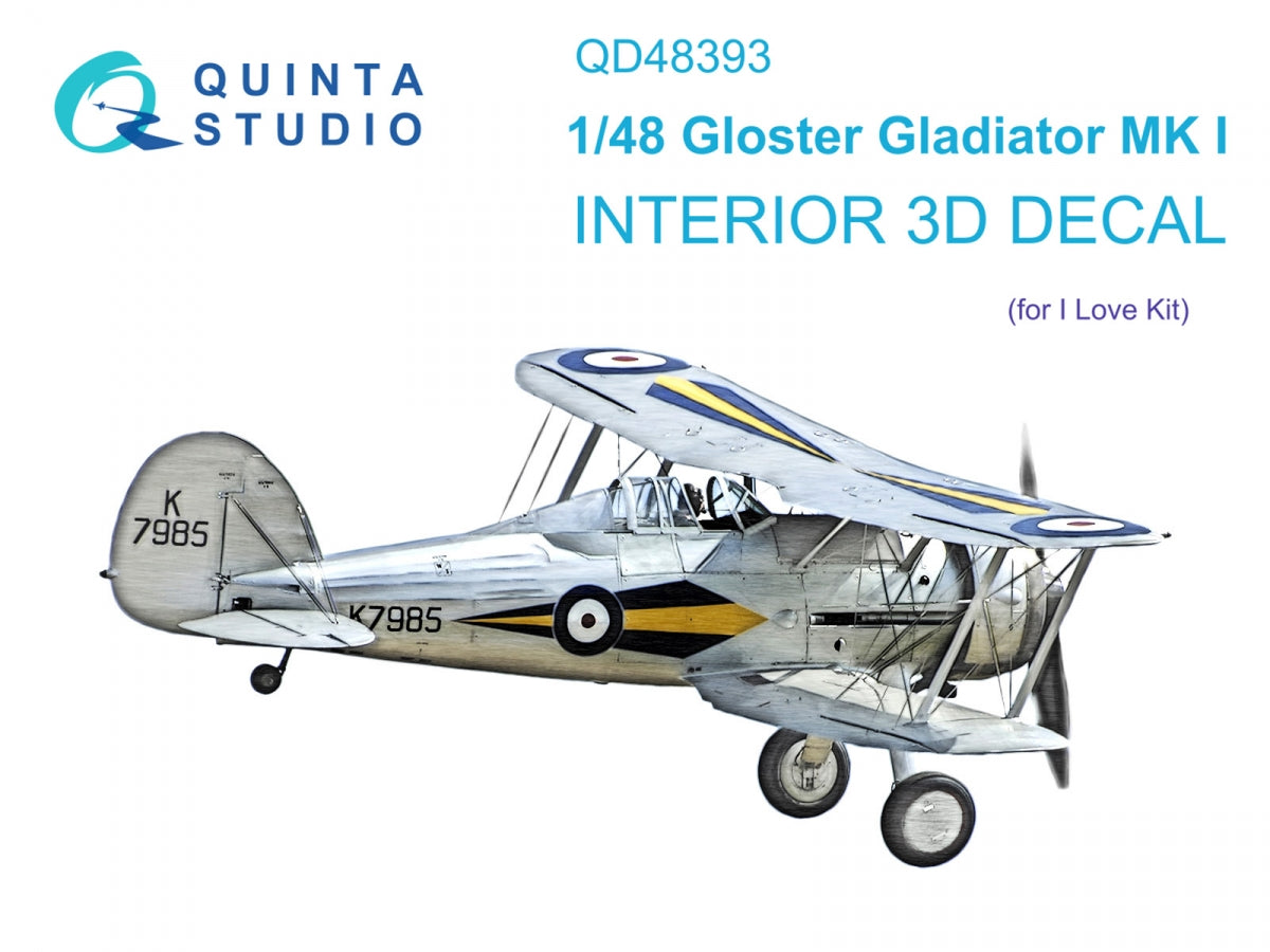 Quinta Studio QD48393 Gloster Gladiator MKI 3D-Printed &amp; colored Interior on decal paper (I Love Kit) 1/48