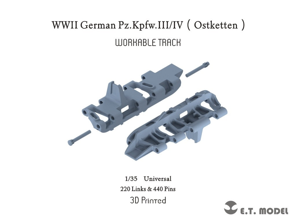 ET Model P35-044 WWII German Pz.Kpfw.III/IV Ostketten Workable Track 3D Printed 1/35