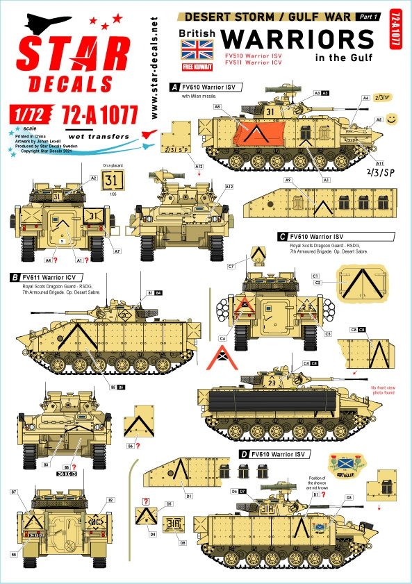 Star Decals 72-A1077 Tempête du désert n° 1. Soldats britanniques dans le Golfe 1990-91, échelle 1/72
