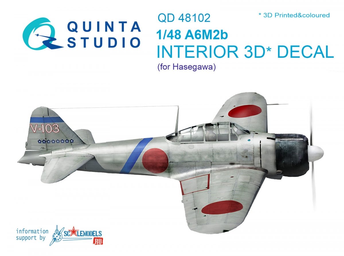 Quinta Studio QD48102 A6M2 3D-Printed &amp;amp; coloured Interior on decal paper (for Hasegawa kit) 1/48
