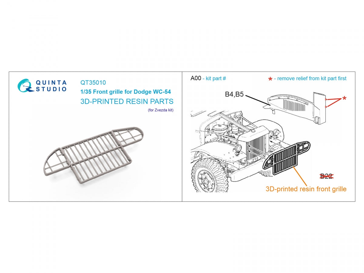 Quinta Studio QT35010 Dodge WC-54 front grille (Zvezda) 1/35 – imagen 10