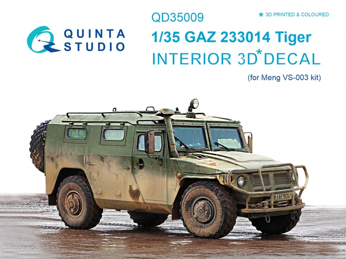Quinta Studio QD35009 GAZ Tiger family 3D-Printed &amp;amp; colored Interior on decal paper (for Meng kits) 1/35