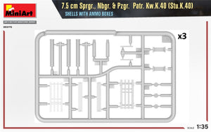 MiniArt 35375 7.5 cm Sprgr., Nbgr. &amp;amp; Pzgr. Patr. Kw.K.40 (Stu.K.40) SHELLS WITH AMMO BOXES 1/35 – immagine 3
