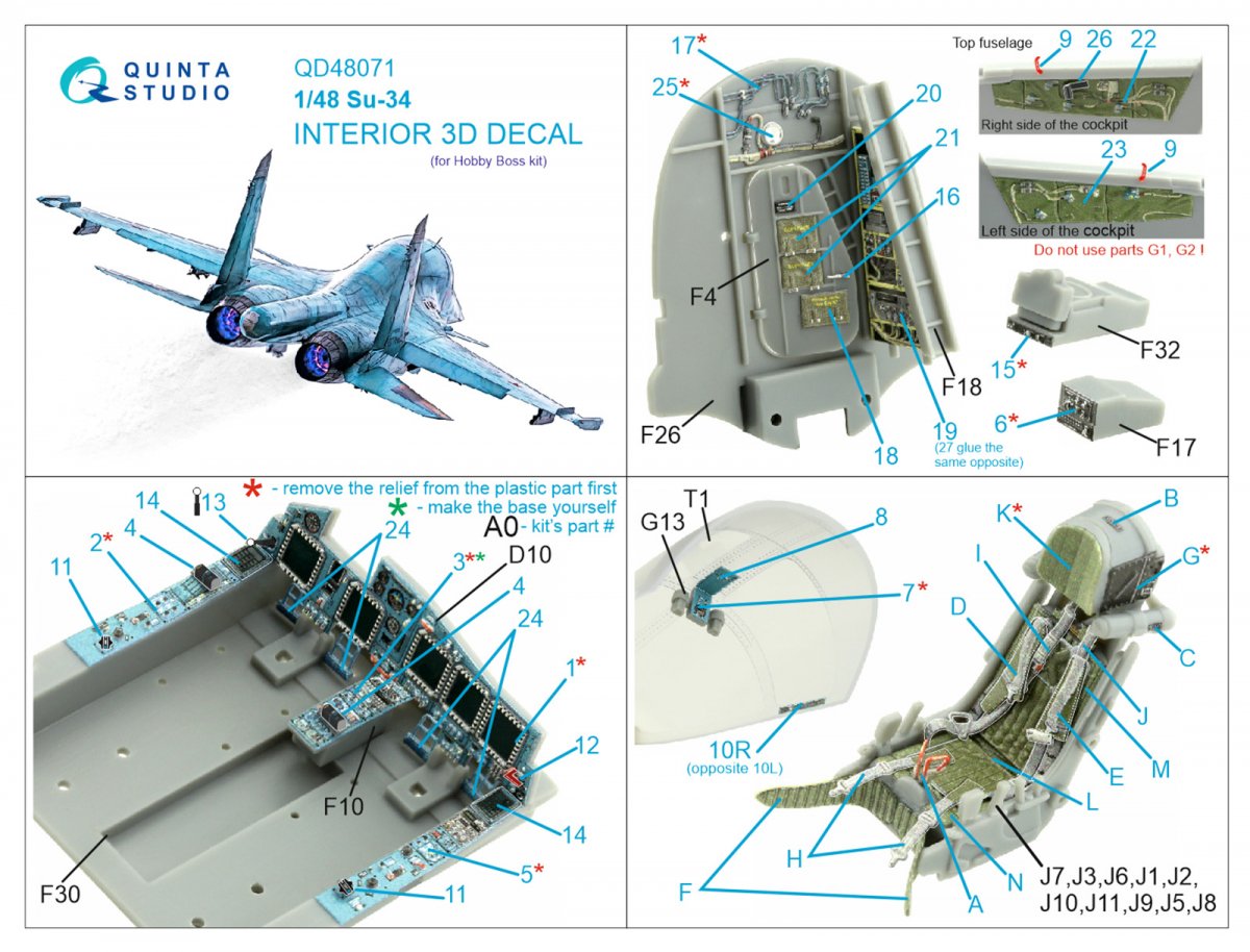 Quinta Studio QD48071 Su-34 3D-Printed &amp;amp; coloured Interior on decal paper (HobbyBoss) 1/48 – Bild 12