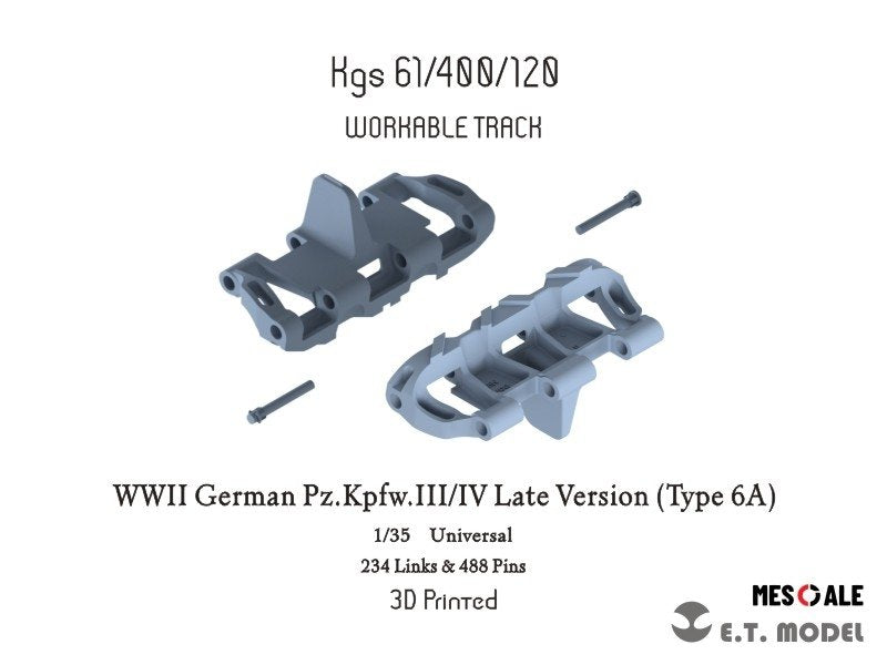 ET Model P35-014 WWII German Pz.Kpfw.III/IV Late Version（Type 6A）Workable Track ( 3D Printed ) 1/35