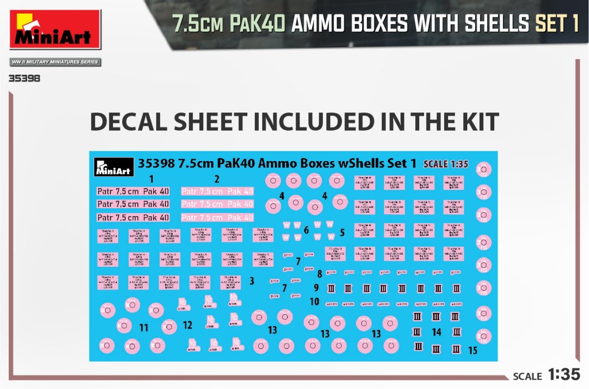 MiniArt 35398 Boîtes de munitions PaK40 de 7,5 cm avec cartouches, lot de 1, échelle 1/35 – image 2