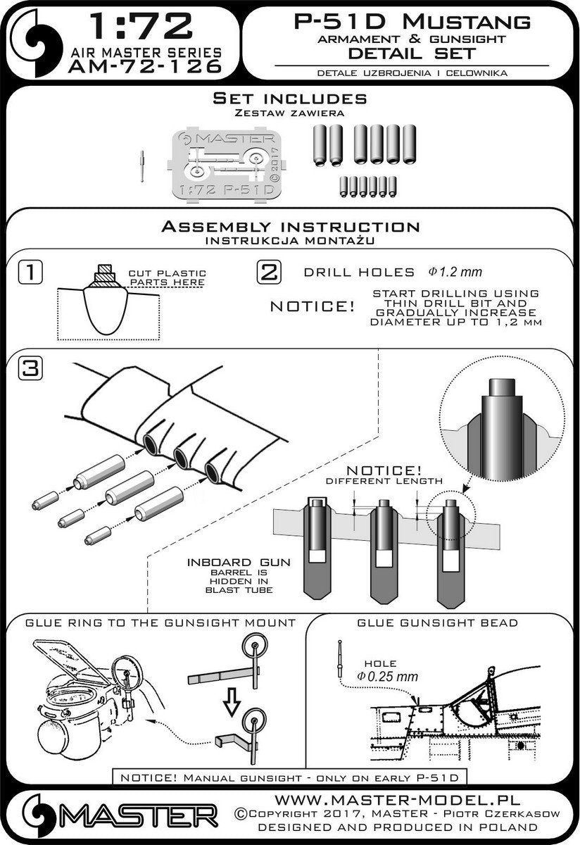 Master AM-72-126 P-51D Mustang Armament &amp;amp; Gunsight Detail Set 1/72 – Bild 4
