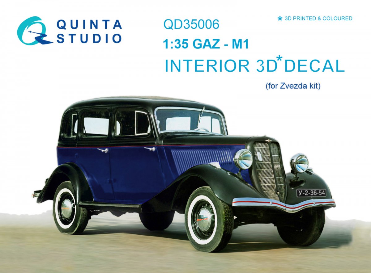 Quinta Studio QD35006 GAZ-M1 3D-Printed &amp;amp; coloured Interior on decal paper (for Zvezda kits) 1/35