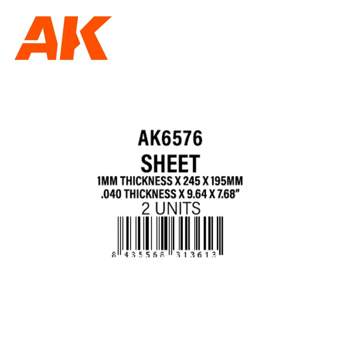 AK Interactive AK6576 1MM THICKNESS X 245 X 195MM – STYRENE SHEET – (2 UNITS) – imagen 2