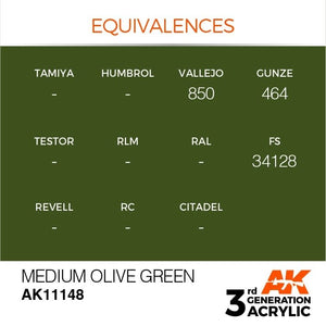 AK Interactive AK11148 MEDIUM OLIVE GREEN – STANDARD 17ml – immagine 3