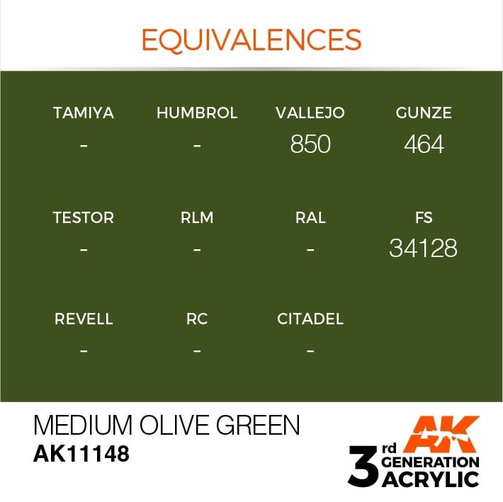 AK Interactive AK11148 MEDIUM OLIVE GREEN – STANDARD 17ml – immagine 3