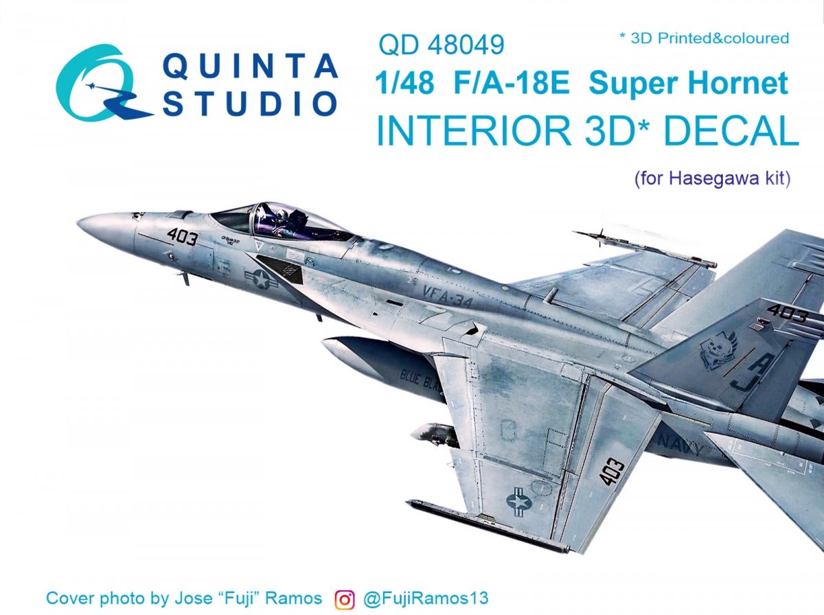 Quinta Studio QD48049 F/A-18E 3D-Printed &amp;amp; coloured Interior on decal paper (for Hasegawa kit) 1/48