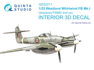 Quinta Studio QD32211 Westland Whirlwind FB Mk.I 3D-Printed &amp;amp; coloured Interior on decal paper (Special Hobby) 1/32