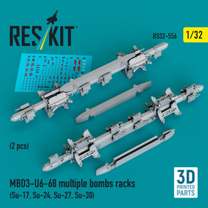 RESKIT RS32-0556 MBD3-U6-68 multiple bombs racks (2 pcs) (Su-17, Su-24, Su-27, Su-30) (3D Printed) 1/32