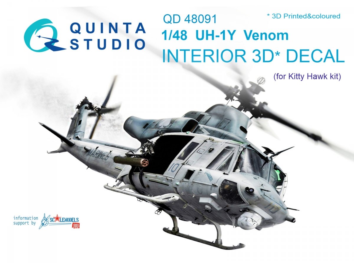 Quinta Studio QD48091 UH-1Y Venom 3D-Printed &amp;amp; coloured Interior on decal paper (for Kitty Hawk kit) 1/48