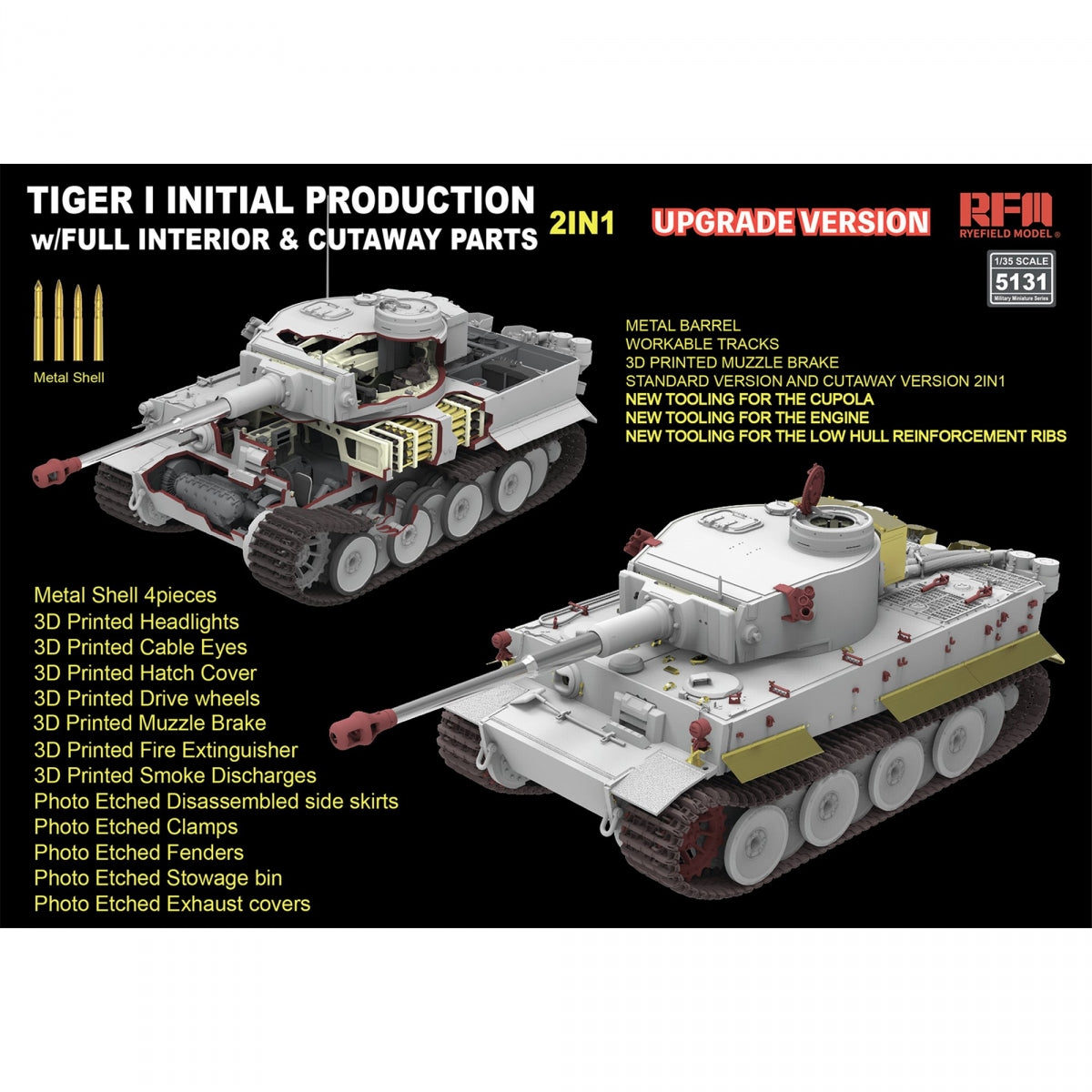 Maquette Rye Field Model 5131 Tiger I, production initiale début 1943 avec intérieur complet, version mise à jour au 1/35 – image 2