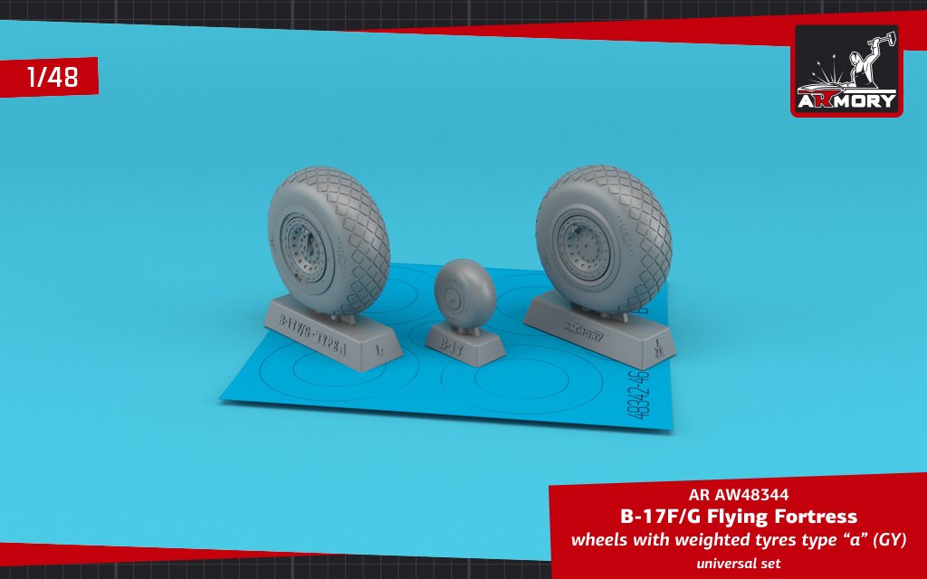Armory Models AW48344 B-17F/G Flying Fortress wheels w/ weighted tires type “a” (GY) 1/48