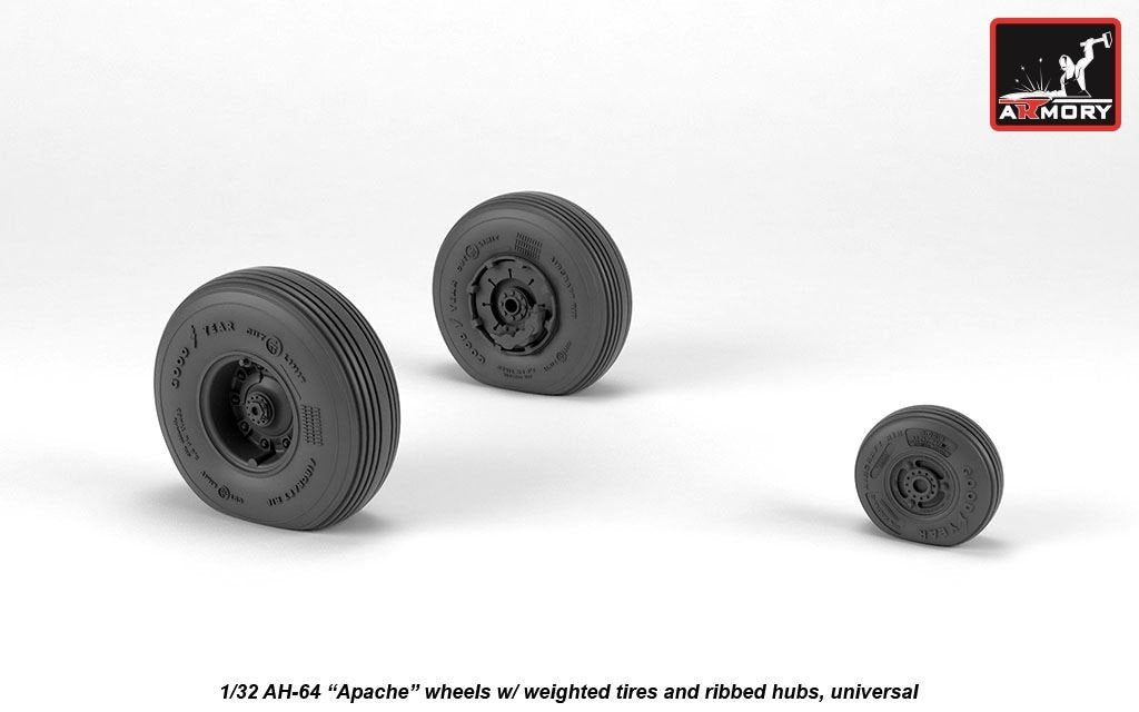 Armory Models AW32312 AH-64 Apache wheels w/ weighted tires, ribbed hubs 1/32 – Bild 3