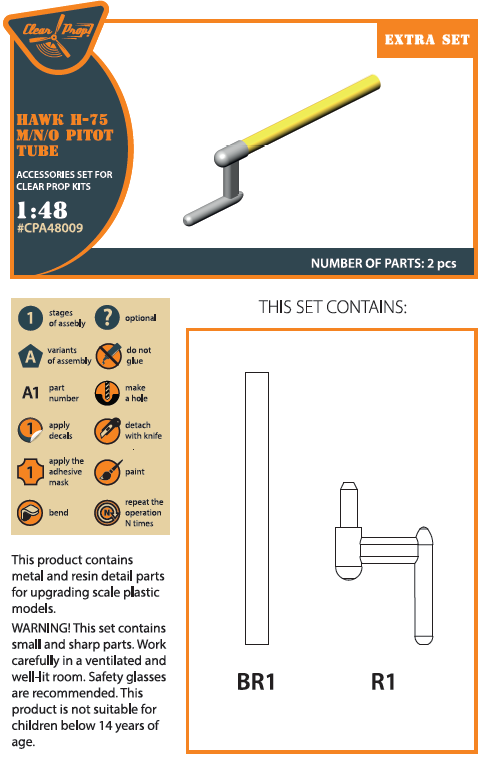 Clear Prop! CPA48009 Hawk H-75 M/N/O pitot tube for CP kit 1/48 – immagine 2