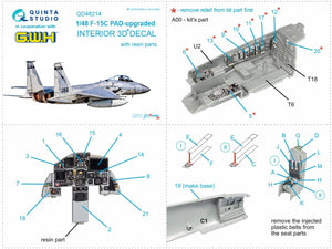 Quinta Studio QD48214 F-15C PAD-upgraded 3D-Printed &amp;amp; coloured Interior on decal paper with resin parts (GWH) 1/48 – Bild 8