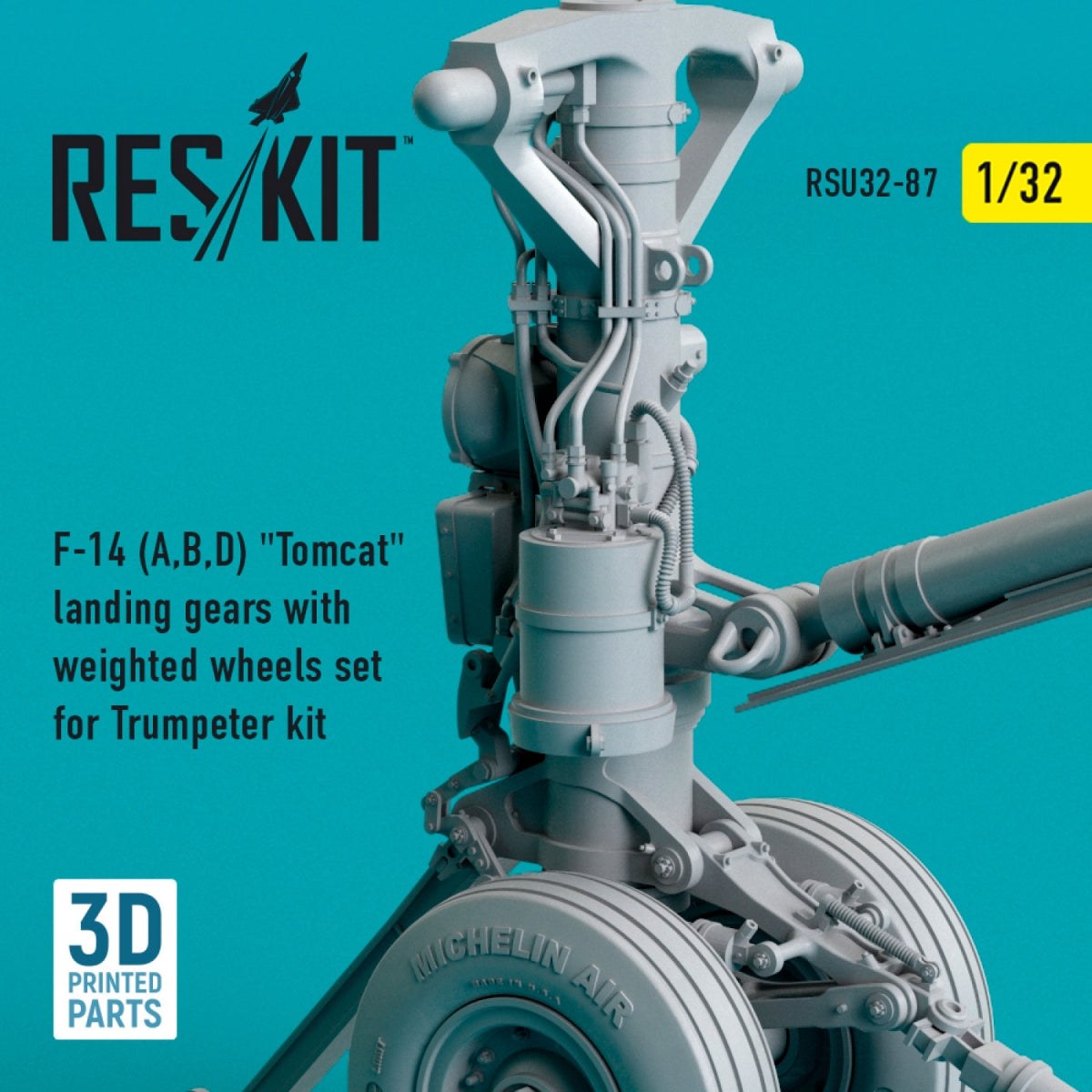 RESKIT RSU32-0087 F-14 (A,B,D) « TOMCAT » : train d&amp;#39;atterrissage avec roues lestées pour maquette Trumpeter (impression 3D) 1/32 – image 2