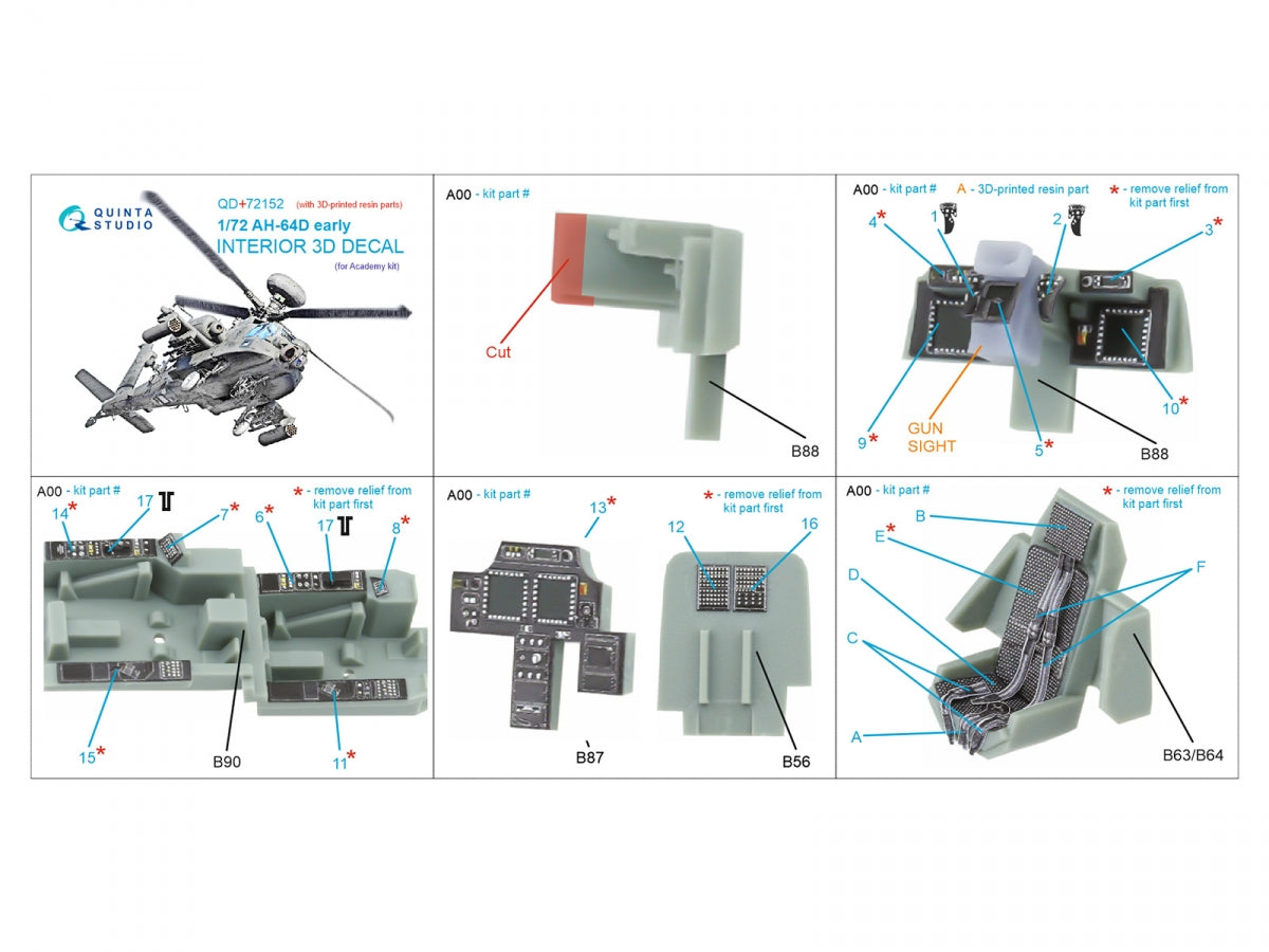 Quinta Studio QD+72152 AH-64D early 3D-Printed coloured Interior on decal paper (Academy)(with 3D-printed resin part) 1/72 – zdjęcie 2