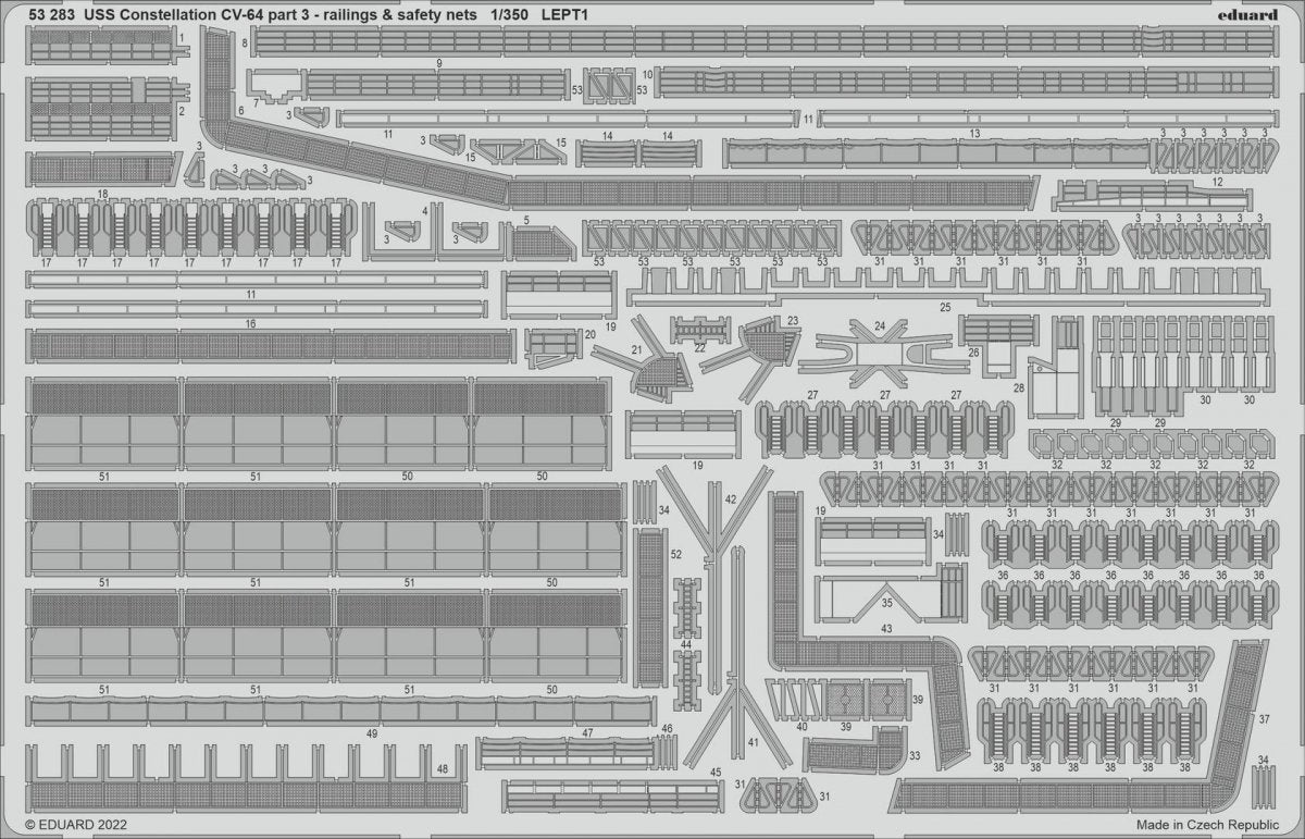 Eduard 53283 USS Constellation CV-64 part 3 - railings &amp;amp; safety nets TRUMPETER 1/350